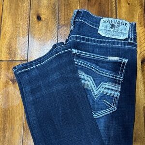 Men’s Dark Blue Straight Leg Jeans. Salvage Supply Company for Buckle.